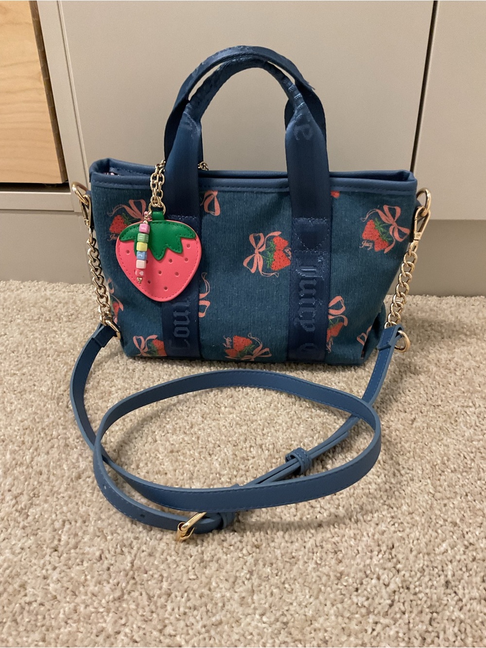 Juicy Couture Blue Denim Strawberry Festival handbag with Crossbody Strap